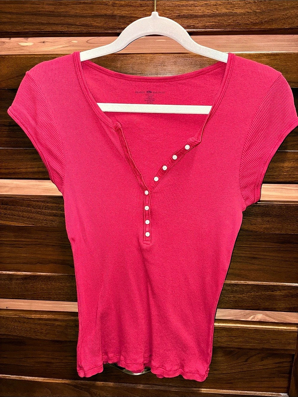 Brandy Melville Red Ribbed Short Sleeve Henley